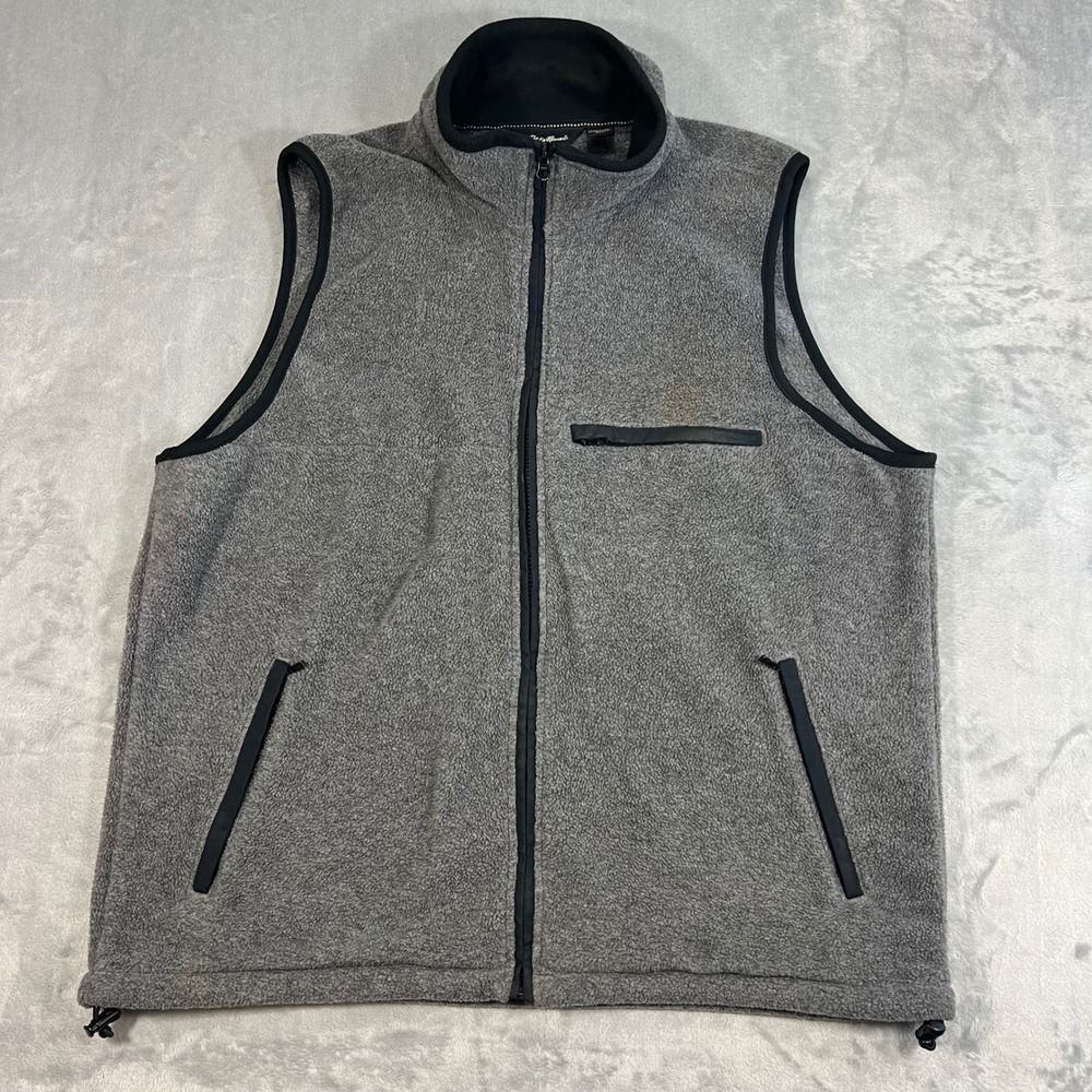 EDDIE BAUER Vintage 90s Polartec Fleece Vest Men Large Gray Full Zip Made in USA